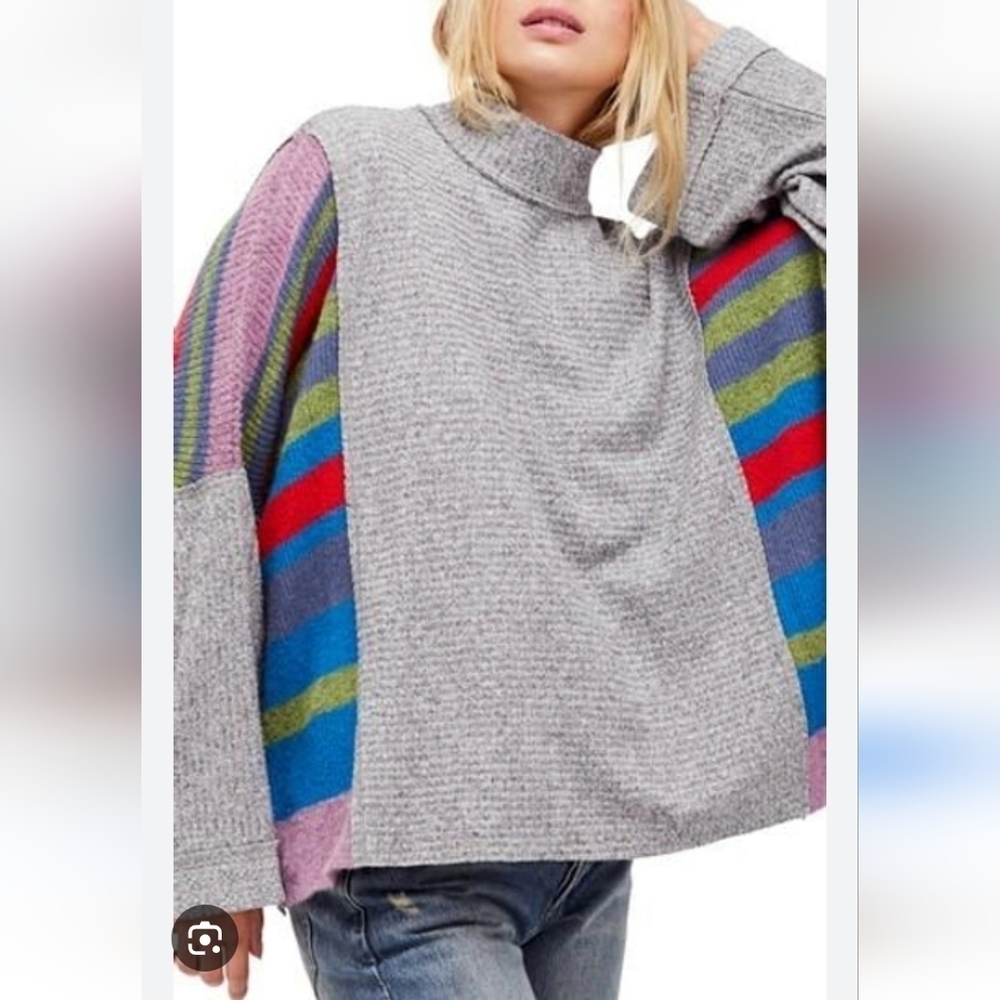 Free People Susie Swit Bell Sleeves Sweater XS Oversized OB664918 Gray Multicolo - Picture 1 of 12